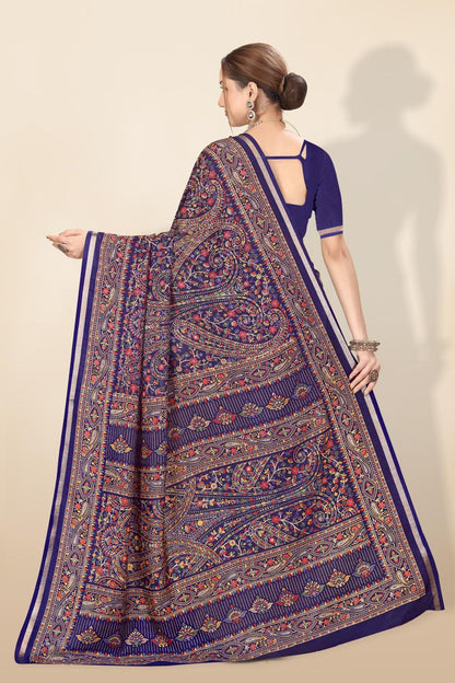 Pure Soft Tussar Silk Kashmiri Printed Saree with Rich Pallu & Golden Border | Elegant Traditional Wear