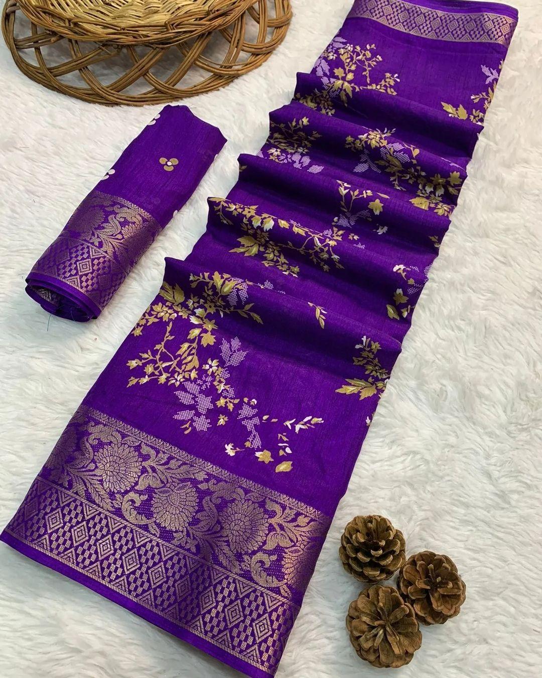 HEAVY DOLA SILK SAREE WITH DESIGNER PRINT WITH JEQUARD BORDER