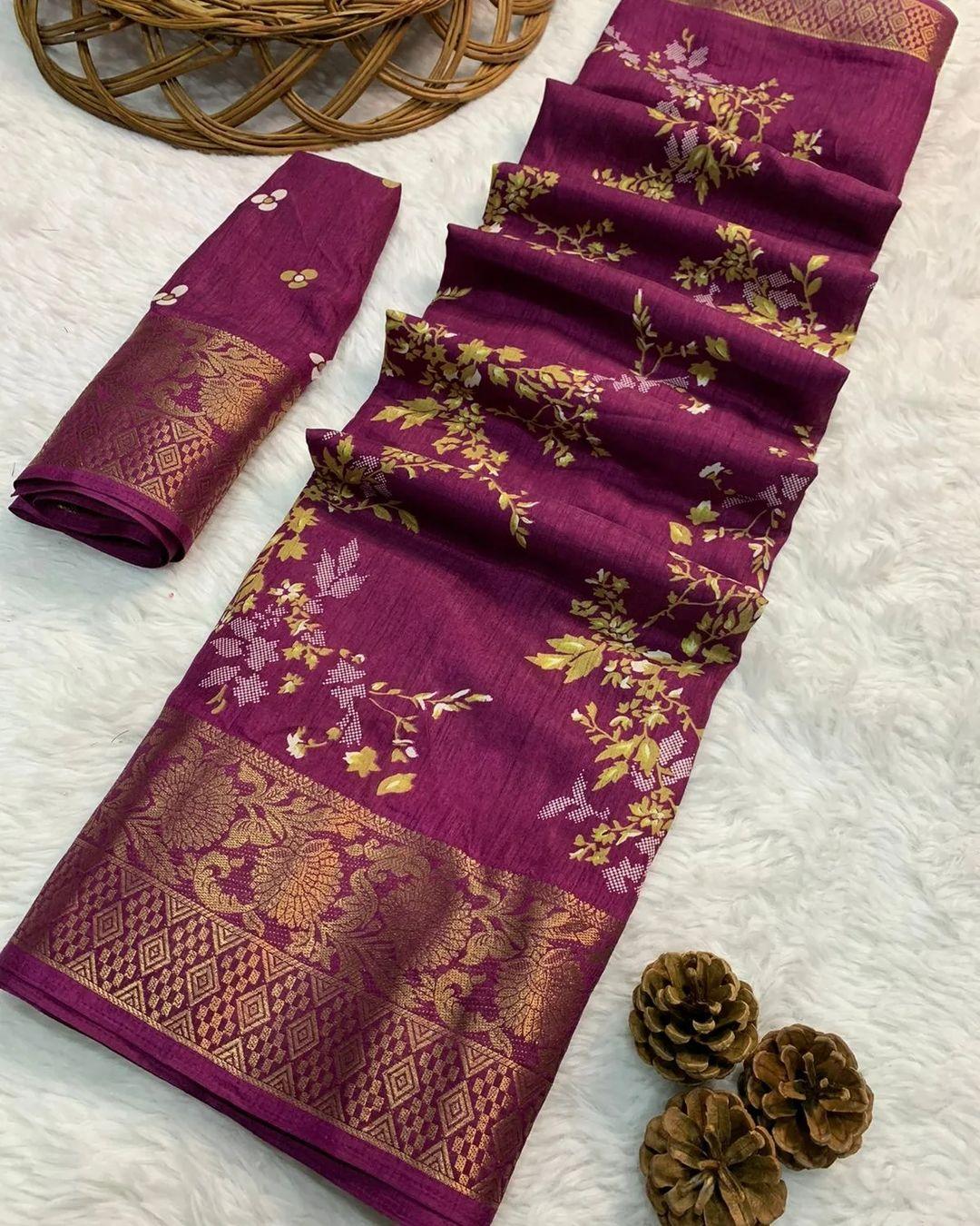 HEAVY DOLA SILK SAREE WITH DESIGNER PRINT WITH JEQUARD BORDER