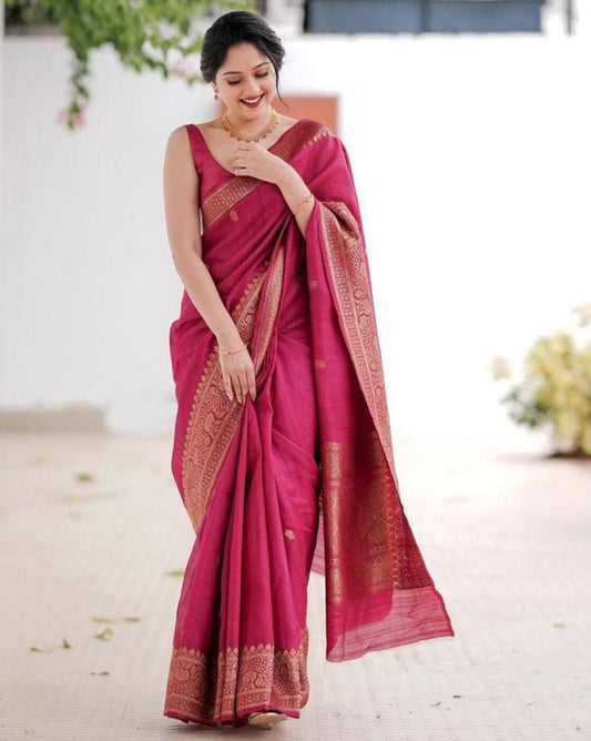 Soft Lichi Silk Saree with Rich Pallu & All-Over Jacquard Work | Exclusive Jacquard Border Blouse