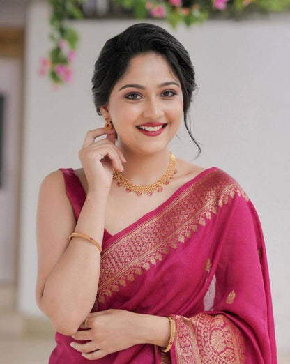 Soft Lichi Silk Saree with Rich Pallu & All-Over Jacquard Work | Exclusive Jacquard Border Blouse