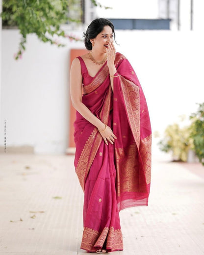 Soft Lichi Silk Saree with Rich Pallu & All-Over Jacquard Work | Exclusive Jacquard Border Blouse