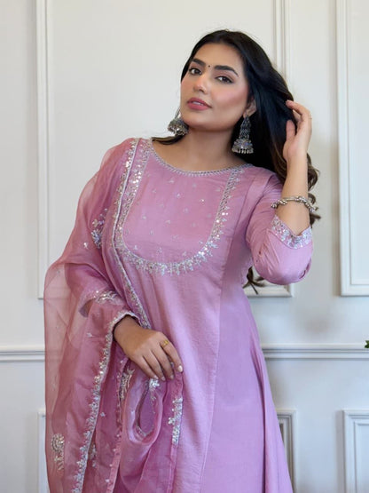 Designer aAnarkali Nidhi Gown Embroidery Work And Pant With Dupatta