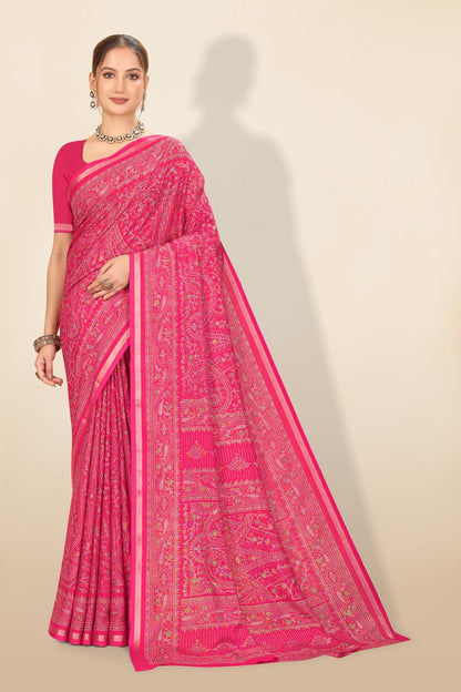 Pure Soft Tussar Silk Kashmiri Printed Saree with Rich Pallu & Golden Border | Elegant Traditional Wear