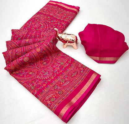 Pure Soft Tussar Silk Kashmiri Printed Saree with Rich Pallu & Golden Border | Elegant Traditional Wear