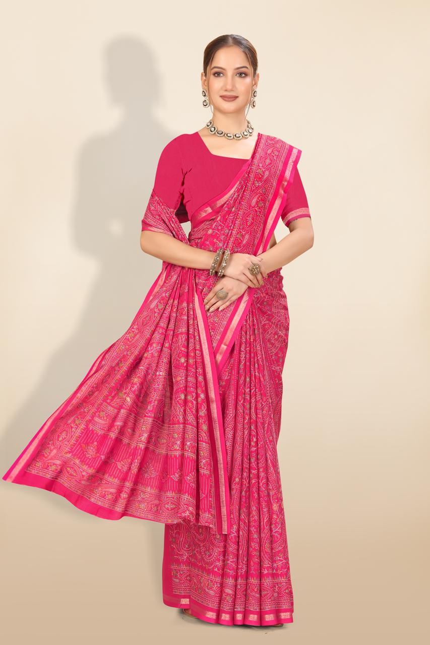 Pure Soft Tussar Silk Kashmiri Printed Saree with Rich Pallu & Golden Border | Elegant Traditional Wear