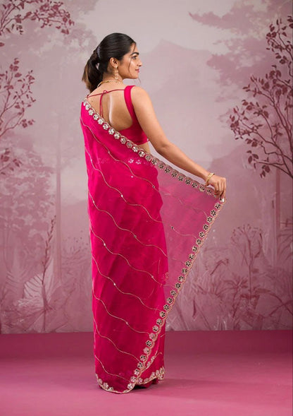 Soft Burberry Silk Saree with Embroidery & Real Mirror Work | Cut Work Border | 6.3 Meters with Matching Blouse