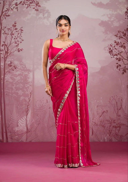 Soft Burberry Silk Saree with Embroidery & Real Mirror Work | Cut Work Border | 6.3 Meters with Matching Blouse