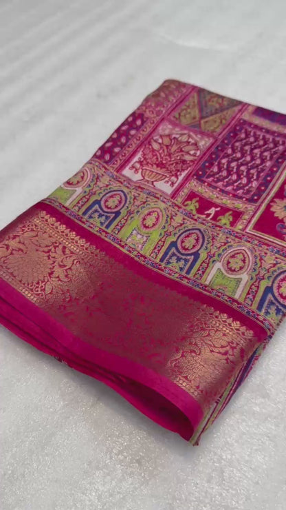 Dola Silk Saree with Multicolour Traditional Motifs and Ornate Border, 6.3 Metres with Running Blouse for Festive Wear