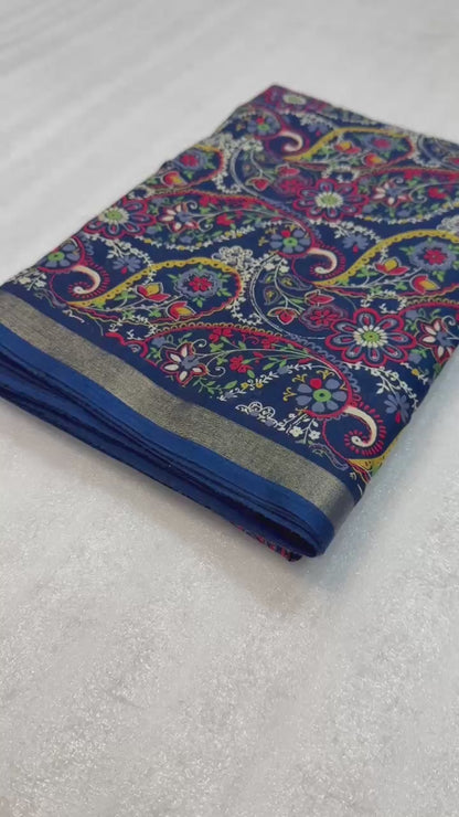 Heavy Mul Cotton Silk Bandhani Print Saree with Golden Zari Patti Border & Butti Print Blouse