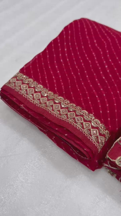 Heavy Georgette Sequin Work Saree with Fancy Lace Border & Matching Sequin Blouse