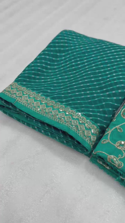 Heavy Georgette Sequin Work Saree with Fancy Lace Border & Matching Sequin Blouse