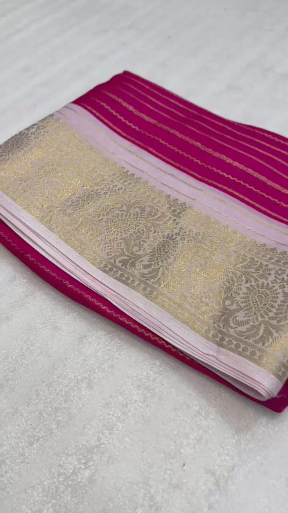 Premium Georgette All Over Weaving Saree with Rich Jacquard Border & Batik Print Blouse