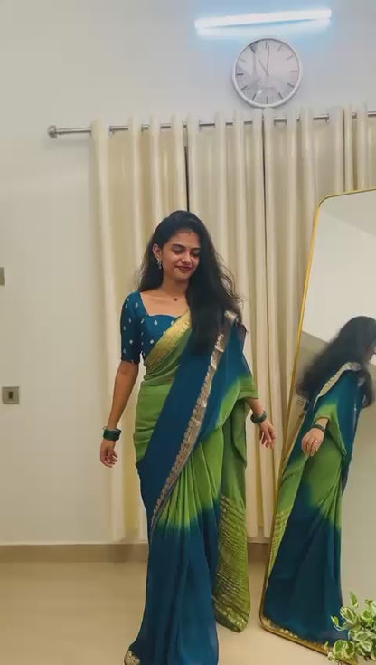 Pure Viscose Georgette Saree with Jari Weaving & Pure Viscose Silk Blouse – 6.3 Meters