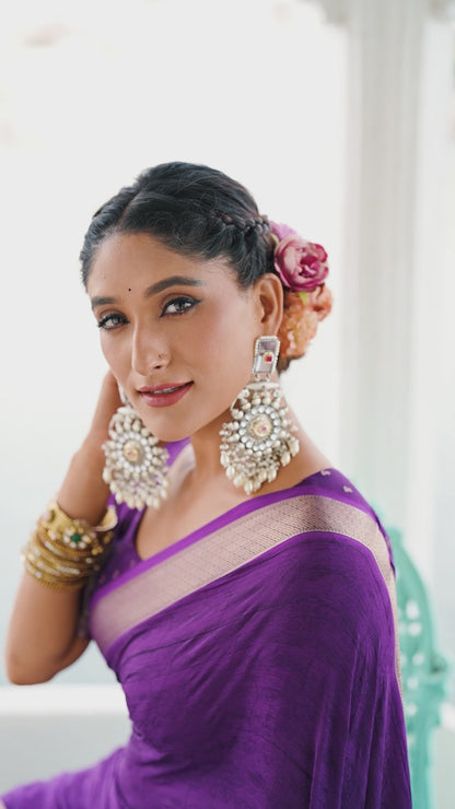 Chinon Fabric Self-Printed Saree with Zari Weaving | Designer Chinon Blouse | 5.5 Meters