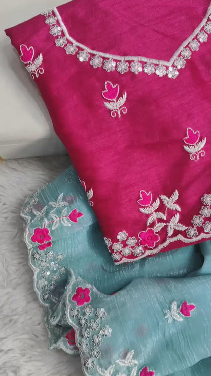 Sarita Sarees – Pure Crunchy Silk Saree with Multithread Embroidery & Arc Cut Border | Embroidered Banglory Silk Blouse