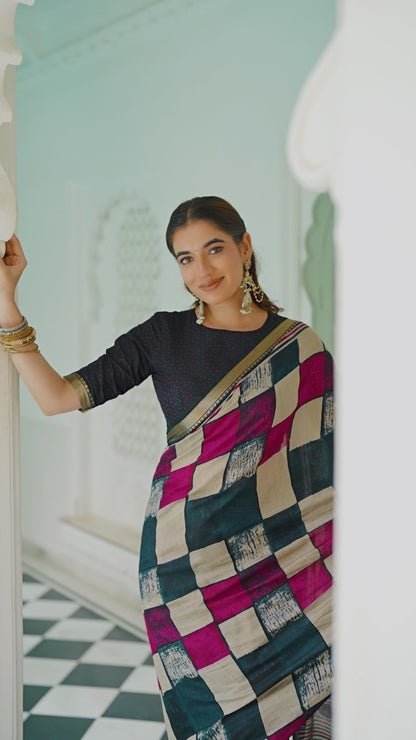 Chanderi Printed Saree Collection – Elegant Temple Border Design