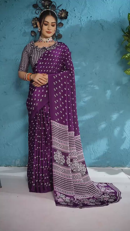 Pure Satin Crepe Ajrakh Printed Saree with Rich Pallu & Heavy Tassels | Ethnic Elegance by Swaraas