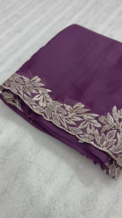 Star Georgette Saree with Designer Embroidery, Jari Work C-Pallu & Heavy Work Blouse – 5.5 m