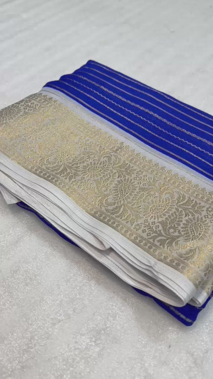 Premium Georgette All Over Weaving Saree with Rich Jacquard Border & Batik Print Blouse