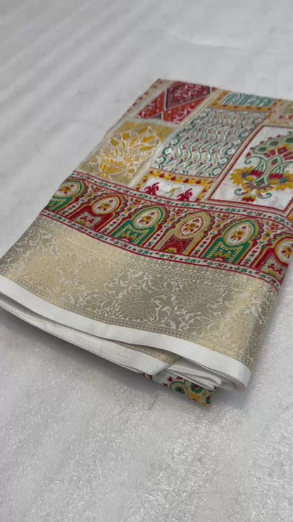 Dola Silk Saree with Multicolour Traditional Motifs and Ornate Border, 6.3 Metres with Running Blouse for Festive Wear