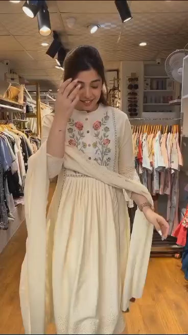 PANCHI | Cotton Chikankari Embroidered Kurta Set with Pants & Stole Dupatta – Swaraas