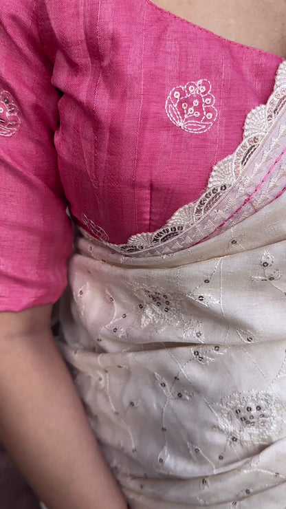 Tusser Cotton Saree with Multithread Embroidery & Sequin Detailing | Designer Cutwork Blouse – Swaraas
