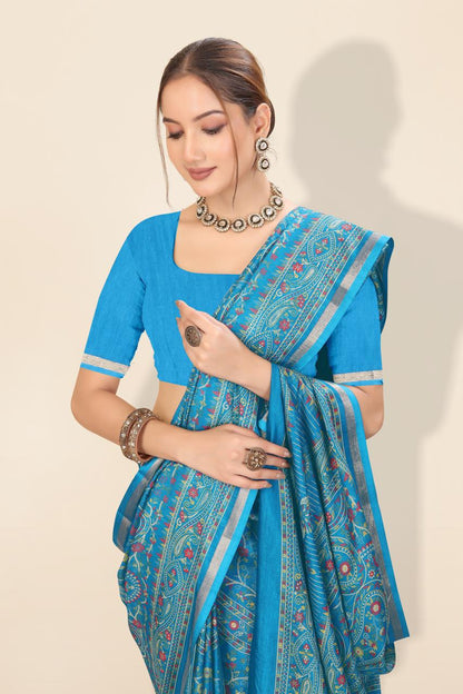 Pure Soft Tussar Silk Kashmiri Printed Saree with Rich Pallu & Golden Border | Elegant Traditional Wear