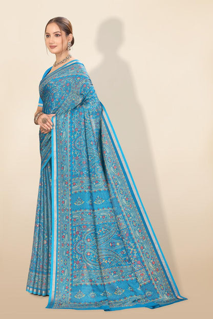 Pure Soft Tussar Silk Kashmiri Printed Saree with Rich Pallu & Golden Border | Elegant Traditional Wear