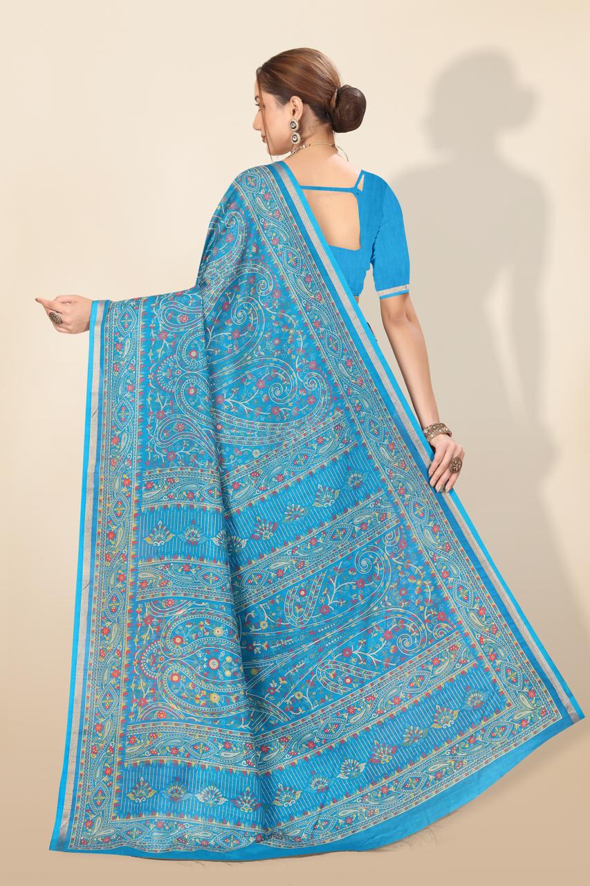 Pure Soft Tussar Silk Kashmiri Printed Saree with Rich Pallu & Golden Border | Elegant Traditional Wear