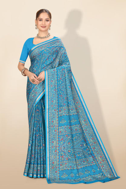 Pure Soft Tussar Silk Kashmiri Printed Saree with Rich Pallu & Golden Border | Elegant Traditional Wear