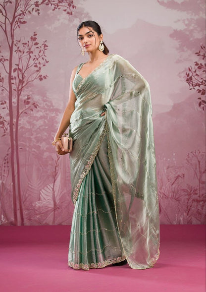 Soft Burberry Silk Saree with Embroidery & Real Mirror Work | Cut Work Border | 6.3 Meters with Matching Blouse