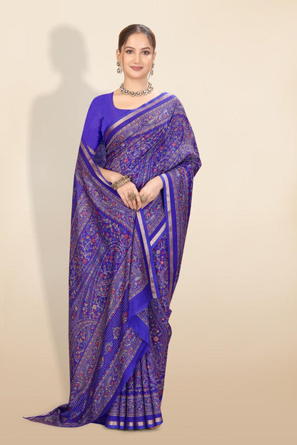 Pure Soft Tussar Silk Kashmiri Printed Saree with Rich Pallu & Golden Border | Elegant Traditional Wear