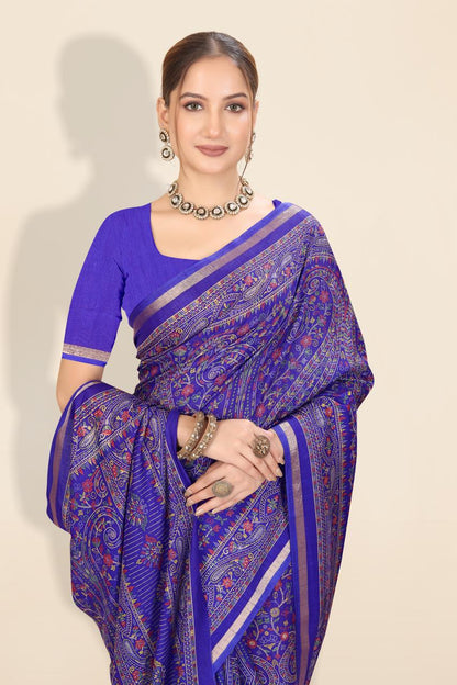 Pure Soft Tussar Silk Kashmiri Printed Saree with Rich Pallu & Golden Border | Elegant Traditional Wear