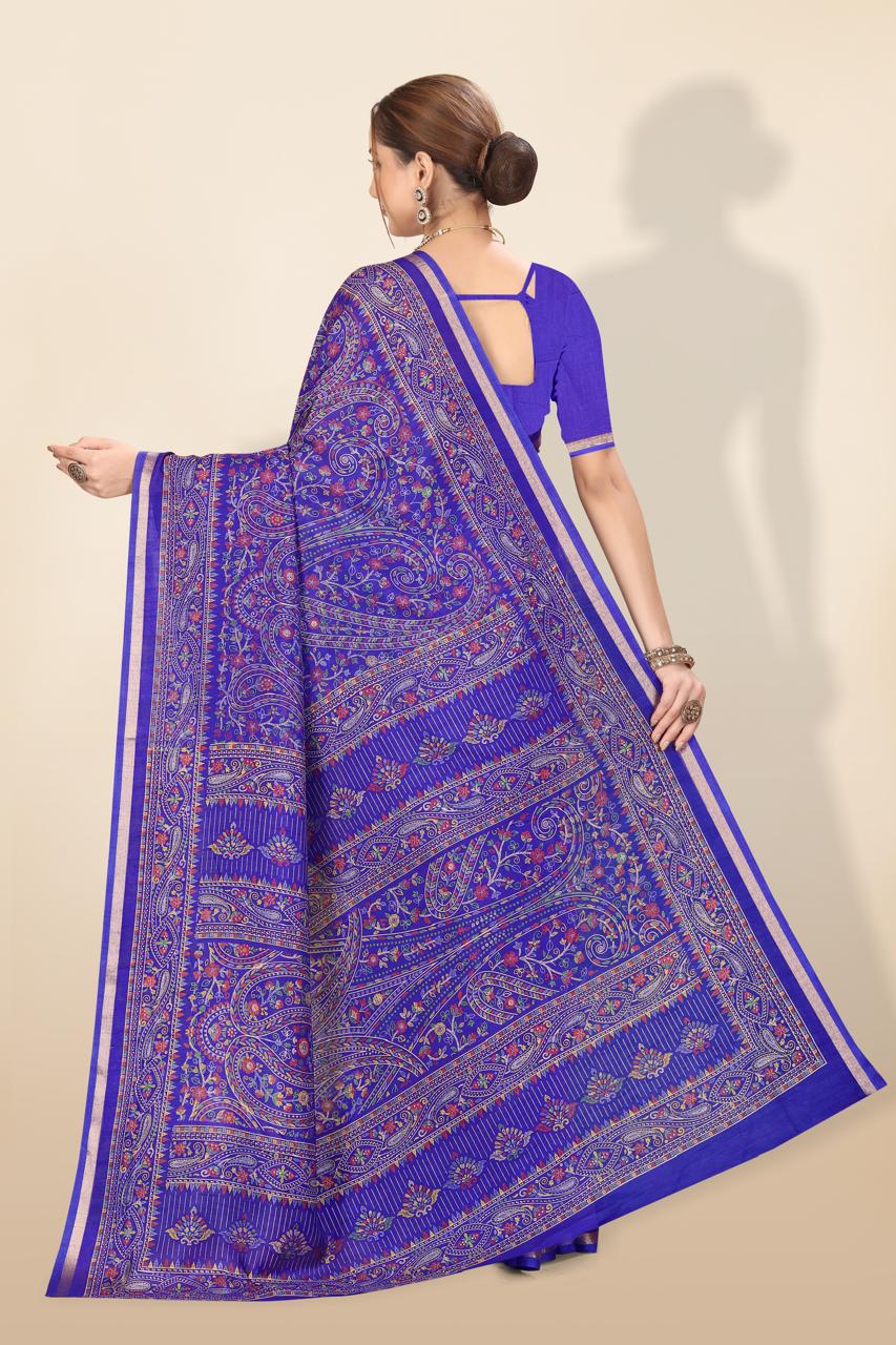 Pure Soft Tussar Silk Kashmiri Printed Saree with Rich Pallu & Golden Border | Elegant Traditional Wear