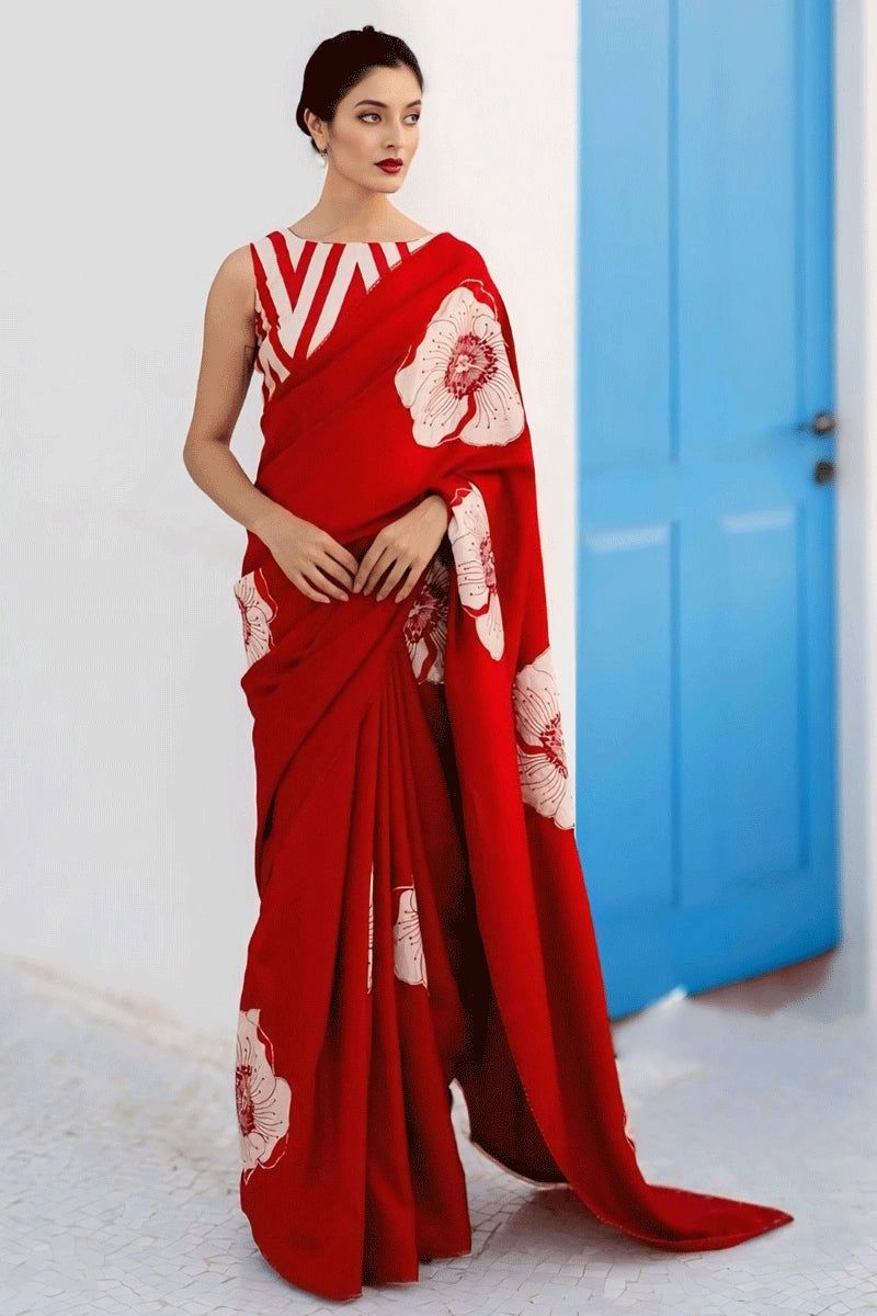 KUDOS | Modal satin floral printed saree