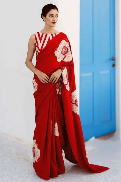 KUDOS | Modal satin floral printed saree