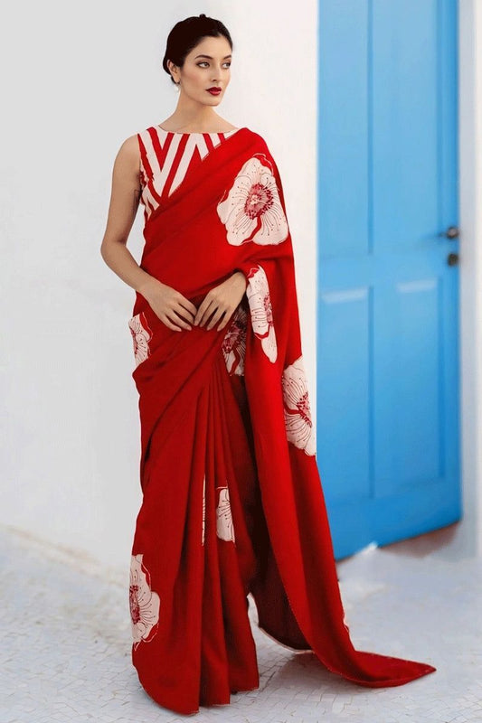 KUDOS | Modal satin floral printed saree