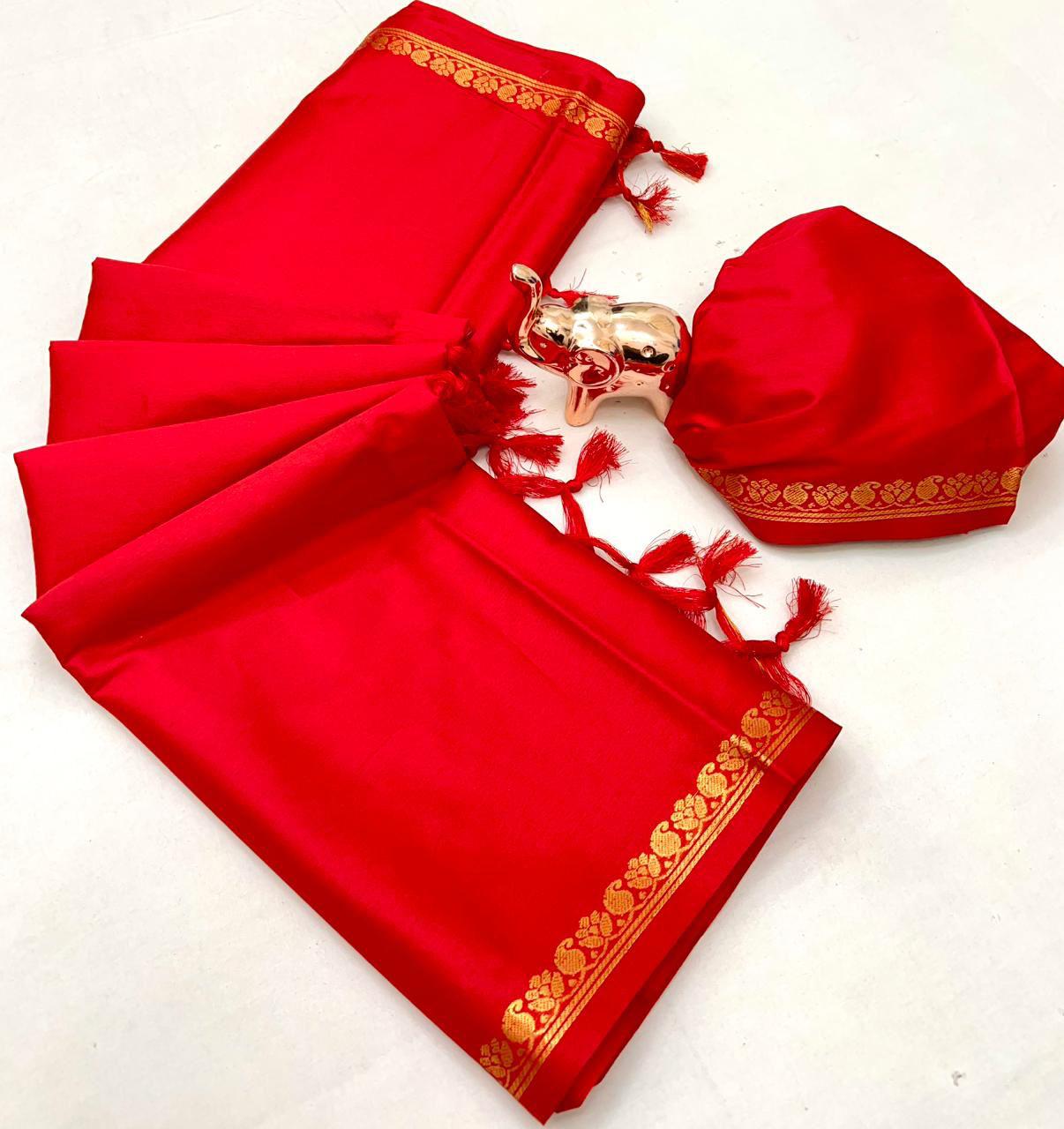 Pure mysure silk 5/5  mango jari Fancy Border Sarees chit pallu