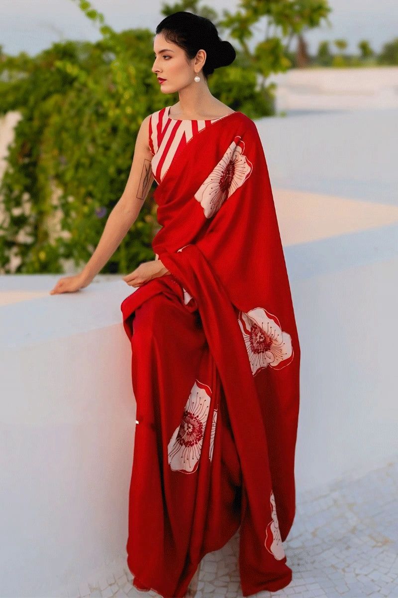 KUDOS | Modal satin floral printed saree