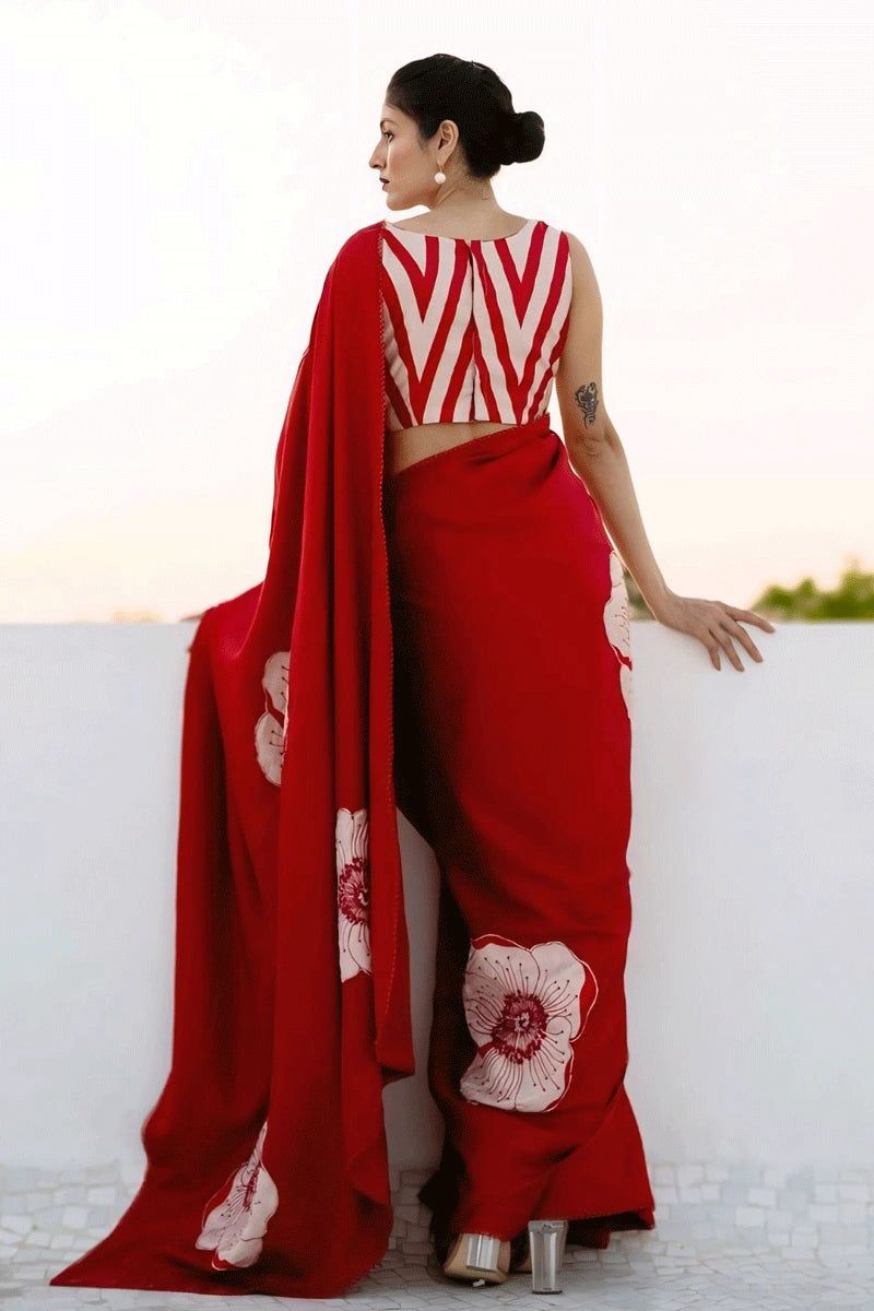 KUDOS | Modal satin floral printed saree