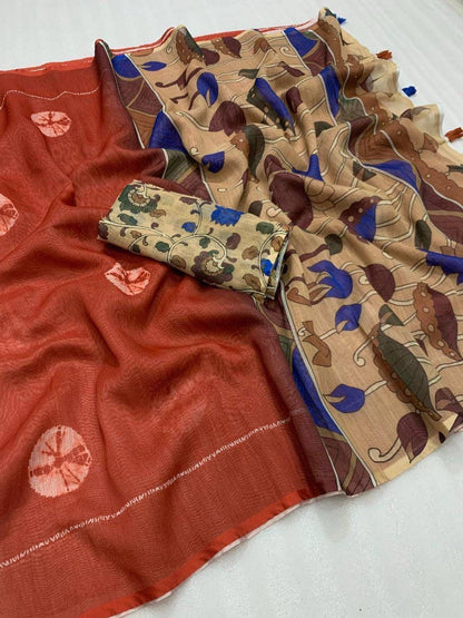 Women Floral Print Saree with Contrast Border