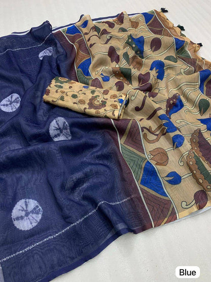 Women Floral Print Saree with Contrast Border