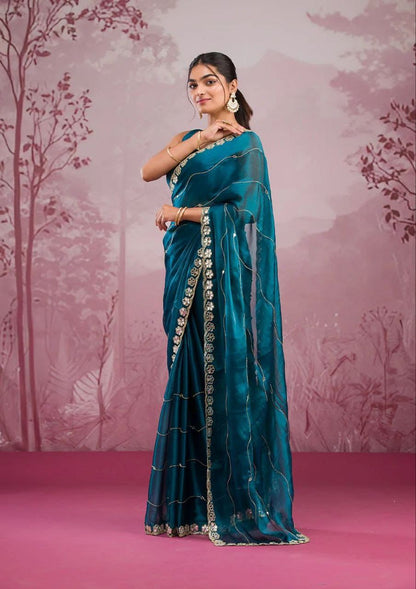 Soft Burberry Silk Saree with Embroidery & Real Mirror Work | Cut Work Border | 6.3 Meters with Matching Blouse