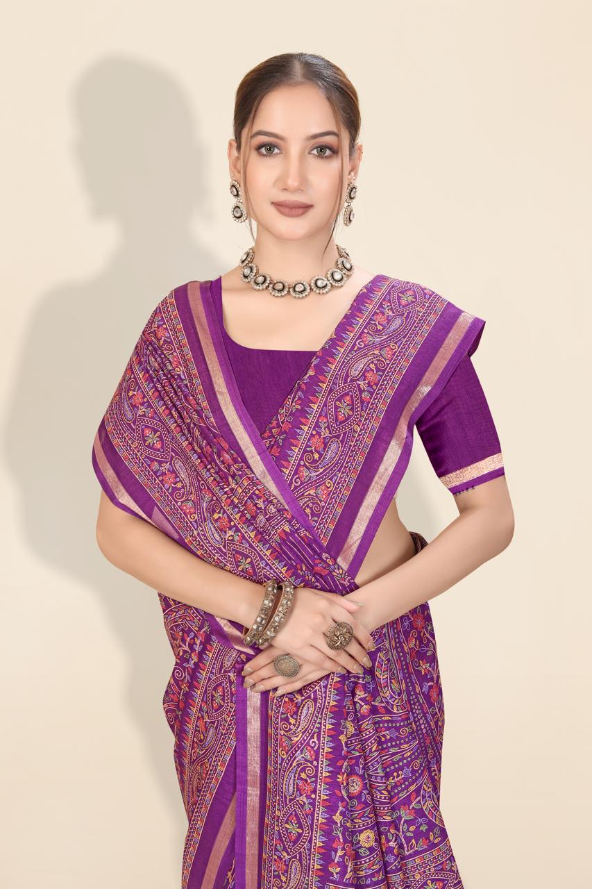 Pure Soft Tussar Silk Kashmiri Printed Saree with Rich Pallu & Golden Border | Elegant Traditional Wear