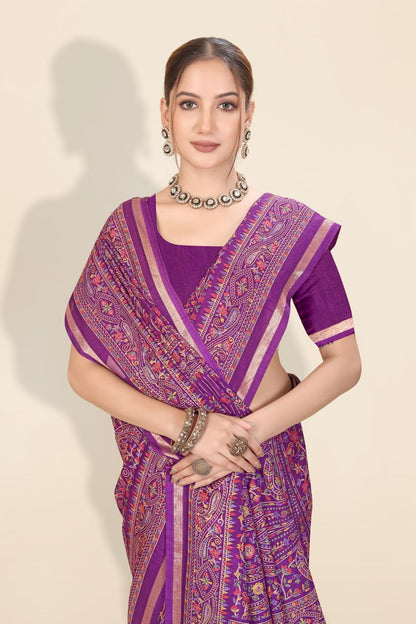 Pure Soft Tussar Silk Kashmiri Printed Saree with Rich Pallu & Golden Border | Elegant Traditional Wear