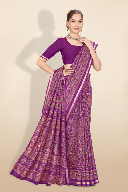 Pure Soft Tussar Silk Kashmiri Printed Saree with Rich Pallu & Golden Border | Elegant Traditional Wear