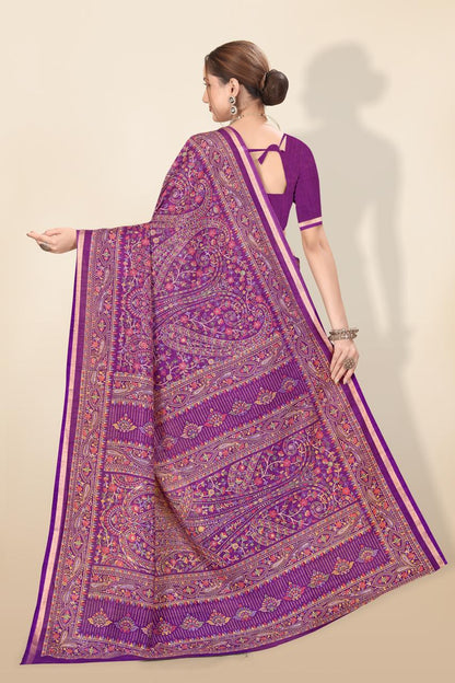 Pure Soft Tussar Silk Kashmiri Printed Saree with Rich Pallu & Golden Border | Elegant Traditional Wear