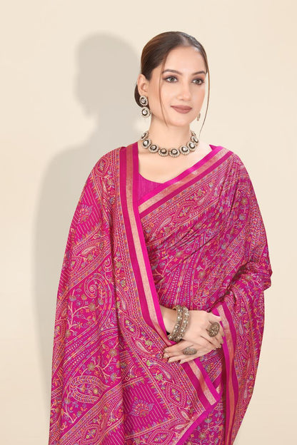 Pure Soft Tussar Silk Kashmiri Printed Saree with Rich Pallu & Golden Border | Elegant Traditional Wear