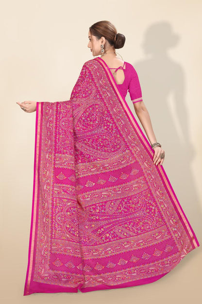 Pure Soft Tussar Silk Kashmiri Printed Saree with Rich Pallu & Golden Border | Elegant Traditional Wear